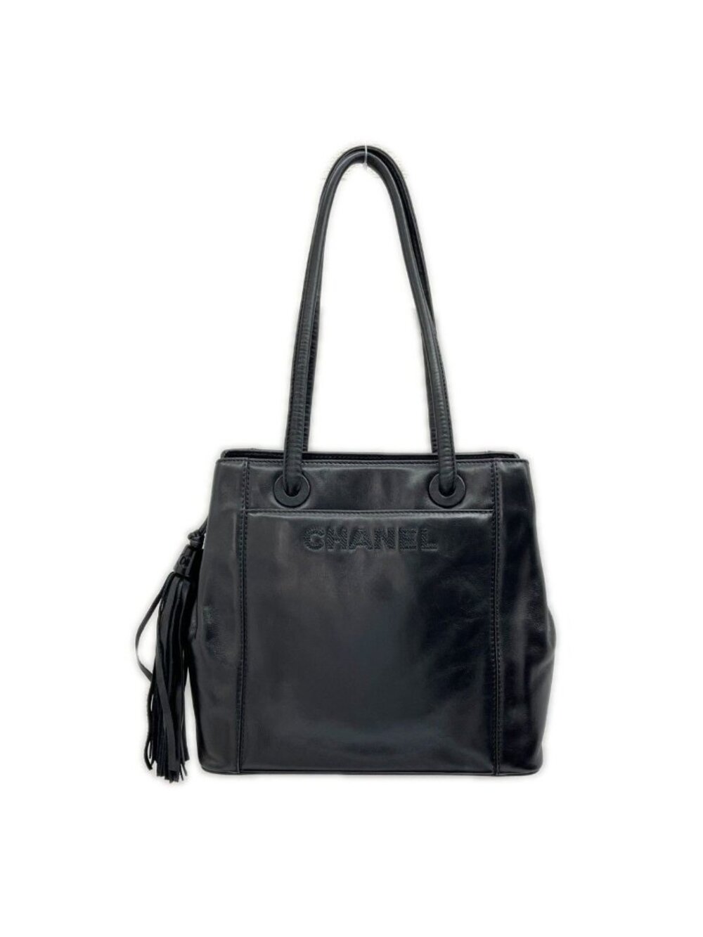 Chanel Shoulder Bag Logo Fringe Hotei Black